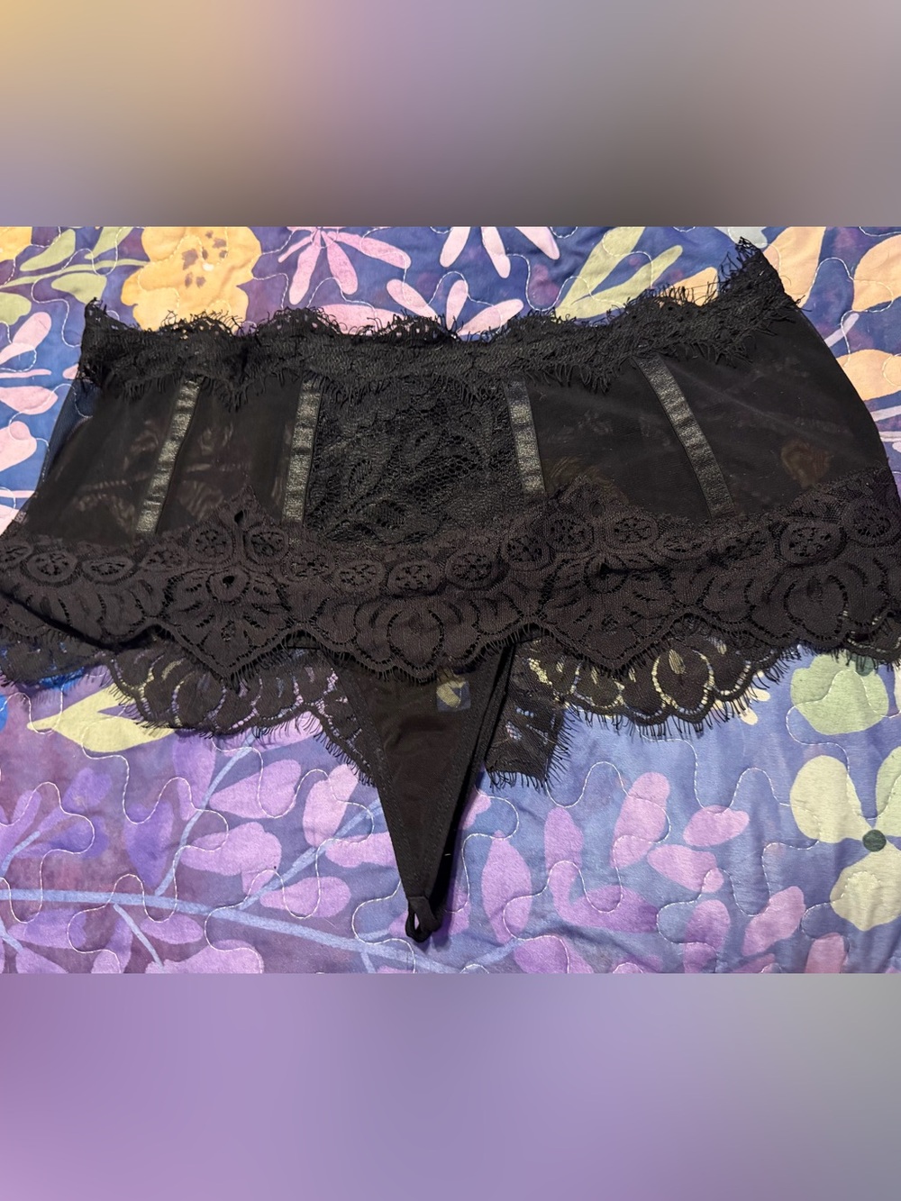 Black Lace Crotchless panty with sexy skirt- Women Intimates